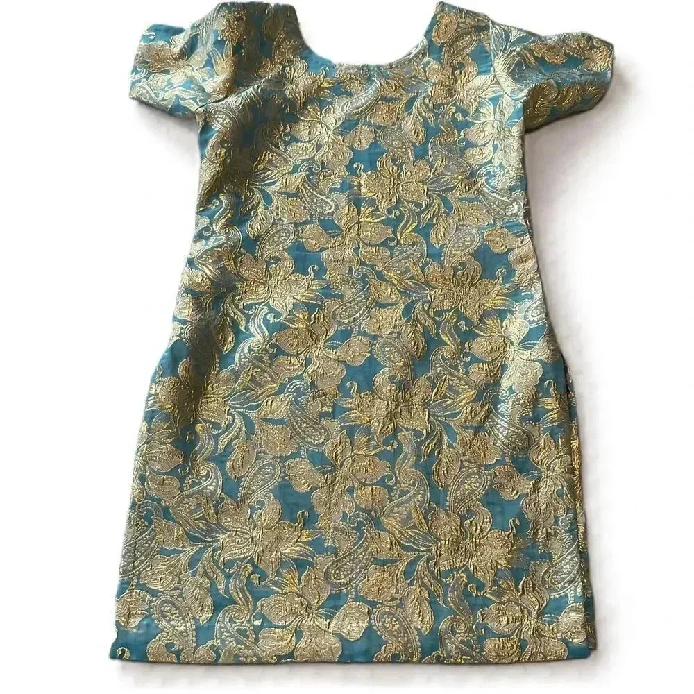 Women’s Indian Dress & Scarf short Sleeve‎ Gold Teal